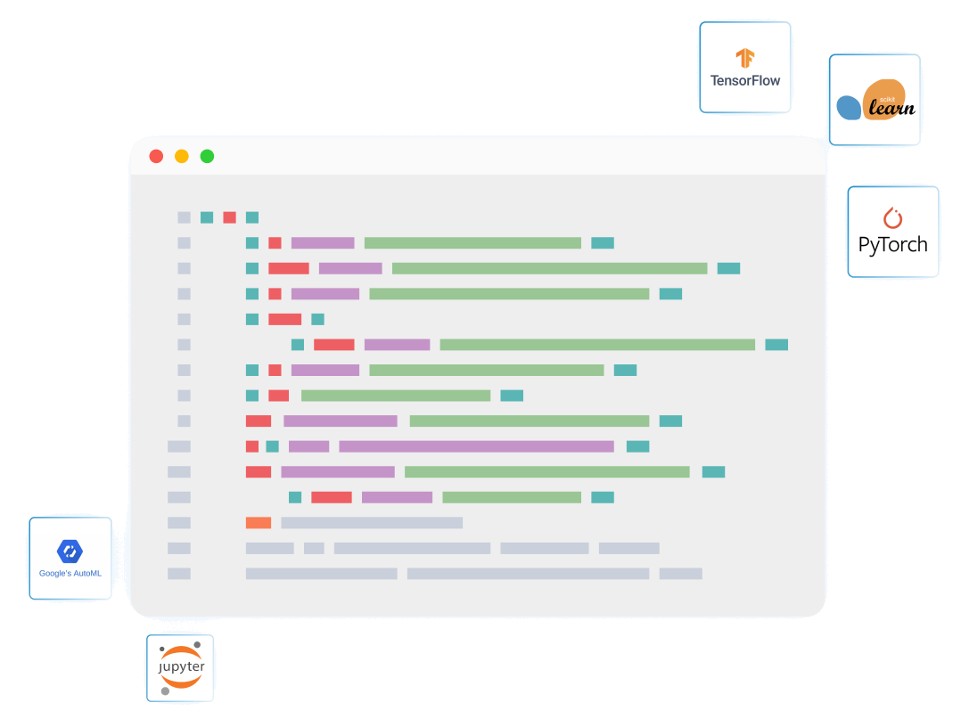 ML Studio notebook environment with TensorFlow, scikit-learn, PyTorch, Google AutoML, and Jupyter support